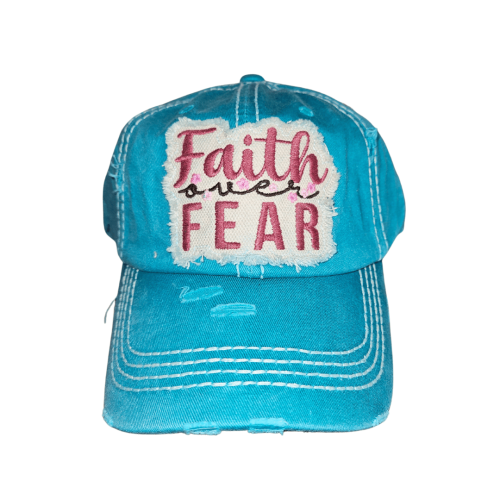 Faith Over Fear Washed Vintage Ball Cap - Blue (1)