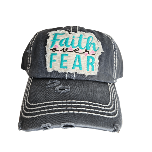 Faith Over Fear Washed Vintage Ball Cap - Blue