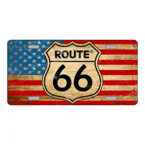 Route 66 American Flag Metal Novelty License Plate