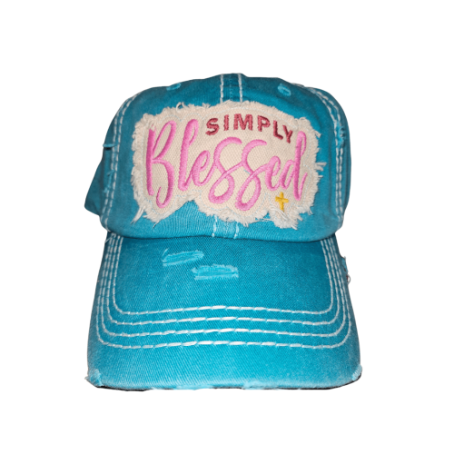 Simply Blessed Washed Vintage Ball Cap - Blue